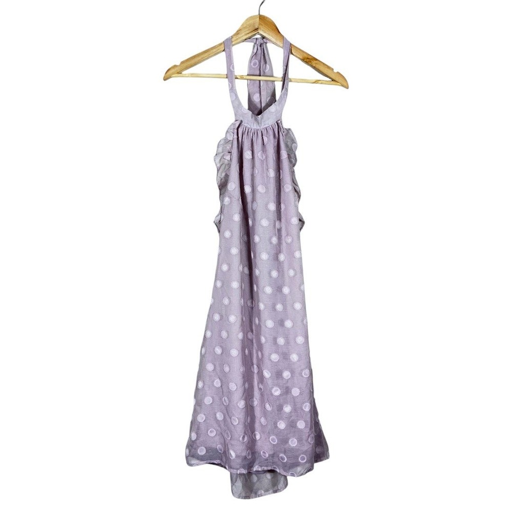 She & Sky Halter Polka Dot Ruffle Mini Dress Lavender Purple Boho Coquette Sz M